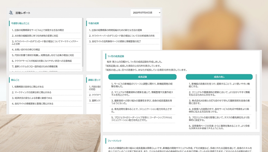 AIレポート画面（中小企業経営者が抱える企業課題を解決する日報活用）